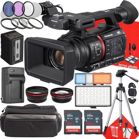Panasonic AG-CX350 4K Camcorder + 2PC 64 GB Memory + Handle Unit + Extra Battery + LED Light + Filters + Tripod + More (27pc Bundle) in Saudi Arabia