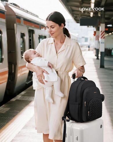 LOVEVOOK Diaper Bag Backpack, Baby Bag with Changing Pad for Mom Dad, Large Waterproof Mommy Bag with Stroller Buckles, Travel Essential with Pacifier Case & Insulated Bottle Pockets, Black in Saudi Arabia