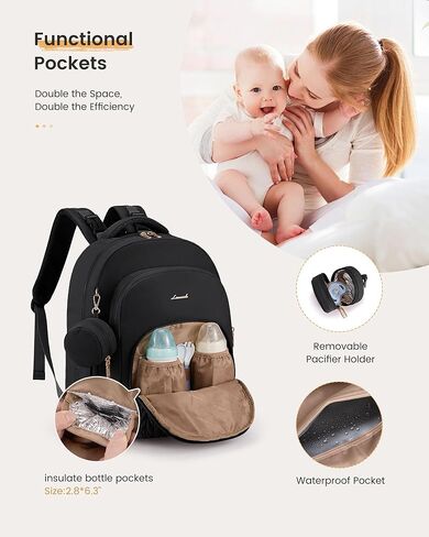LOVEVOOK Diaper Bag Backpack, Baby Bag with Changing Pad for Mom Dad, Large Waterproof Mommy Bag with Stroller Buckles, Travel Essential with Pacifier Case & Insulated Bottle Pockets, Black in Saudi Arabia