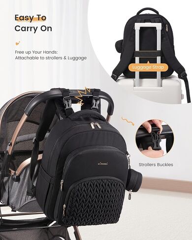 LOVEVOOK Diaper Bag Backpack, Baby Bag with Changing Pad for Mom Dad, Large Waterproof Mommy Bag with Stroller Buckles, Travel Essential with Pacifier Case & Insulated Bottle Pockets, Black in Saudi Arabia