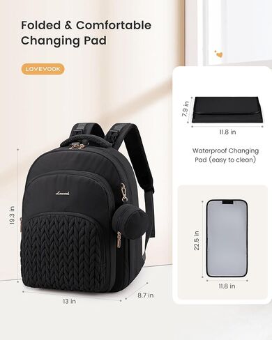 LOVEVOOK Diaper Bag Backpack, Baby Bag with Changing Pad for Mom Dad, Large Waterproof Mommy Bag with Stroller Buckles, Travel Essential with Pacifier Case & Insulated Bottle Pockets, Black in Saudi Arabia