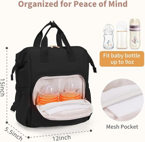 حقيبة ظهر للحفاضات من CEI-CEI، حقيبة ظهر منتفخة للأطفال للفتيات والصبيان مع جيوب معزولة، حقيبة ظهر للحفاضات مقاومة للماء للسفر للأم والأب مع وسادة تغيير وأشرطة عربة الأطفال in Kuwait