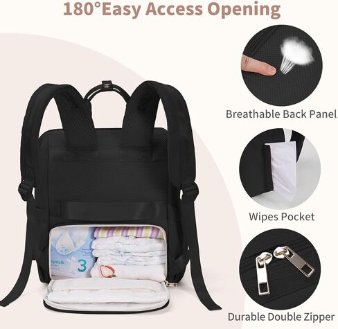 حقيبة ظهر للحفاضات من CEI-CEI، حقيبة ظهر منتفخة للأطفال للفتيات والصبيان مع جيوب معزولة، حقيبة ظهر للحفاضات مقاومة للماء للسفر للأم والأب مع وسادة تغيير وأشرطة عربة الأطفال in Kuwait