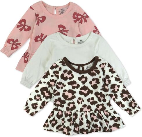 HonestBaby 3-Pack Long Sleeve Peplum T-Shirt Set 100% Organic Cotton for Toddler, Baby Girls in Saudi Arabia