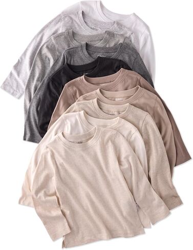 Butterblu London 10-Pack Long Sleeve T-Shirts​ 100% Organic Cotton Tees | GOTS Certified Organic Cotton for Baby, Toddler Girls, Boys, Unisex, Machine Washable, Made to Match Colors in Saudi Arabia