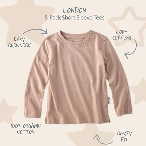 Butterblu London 10-Pack Long Sleeve T-Shirts​ 100% Organic Cotton Tees | GOTS Certified Organic Cotton for Baby, Toddler Girls, Boys, Unisex, Machine Washable, Made to Match Colors in Saudi Arabia