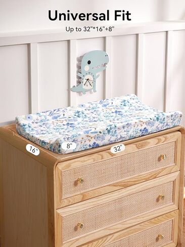 TILLYOU Muslin Changing Pad Cover for Baby Girls Boys, Soft and Breathable Cotton Diaper Changing Table Cover, 2 Pack(Blue Flower) in Kuwait