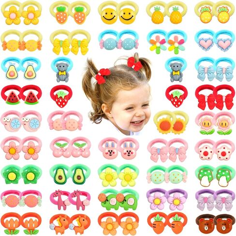 WillingTee 80Pcs Baby Hair Ties for Girls,Cute Small Hair Ties for Thin Hair,40 Pairs Ponytail Holders Elastic Hair Rubber Bands Hair Accessories for baby girls infant toddler kids in Saudi Arabia