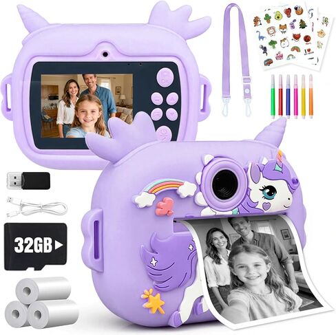 Kids Camera Instant Print, 1080P Kids Instant Cameras with Photo Printing and Fun Learning, Christmas Stuffers Birthday Gifts for Girls Age 3-12, Portable Toy for 3 4 5 6 7 8 9 10 Girls Boys, Pink in Kuwait