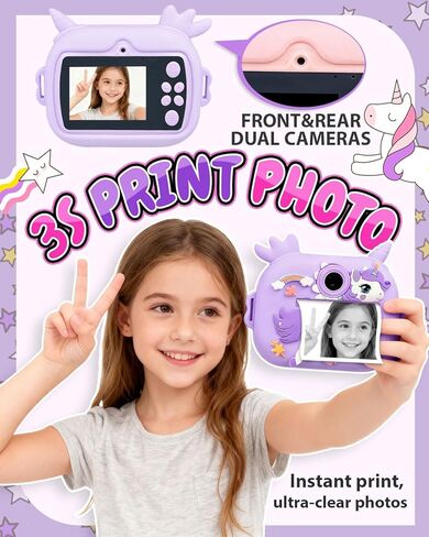 Kids Camera Instant Print, 1080P Kids Instant Cameras with Photo Printing and Fun Learning, Christmas Stuffers Birthday Gifts for Girls Age 3-12, Portable Toy for 3 4 5 6 7 8 9 10 Girls Boys, Pink in Kuwait