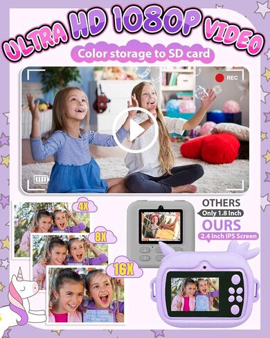Kids Camera Instant Print, 1080P Kids Instant Cameras with Photo Printing and Fun Learning, Christmas Stuffers Birthday Gifts for Girls Age 3-12, Portable Toy for 3 4 5 6 7 8 9 10 Girls Boys, Pink in Kuwait