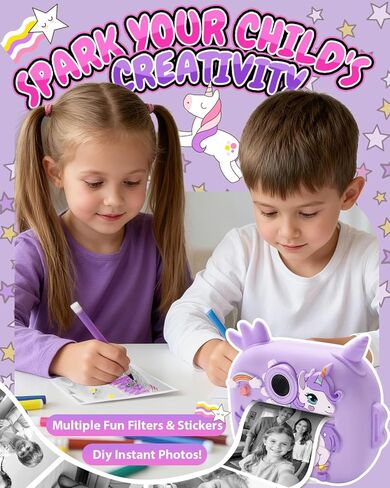 Kids Camera Instant Print, 1080P Kids Instant Cameras with Photo Printing and Fun Learning, Christmas Stuffers Birthday Gifts for Girls Age 3-12, Portable Toy for 3 4 5 6 7 8 9 10 Girls Boys, Pink in Kuwait