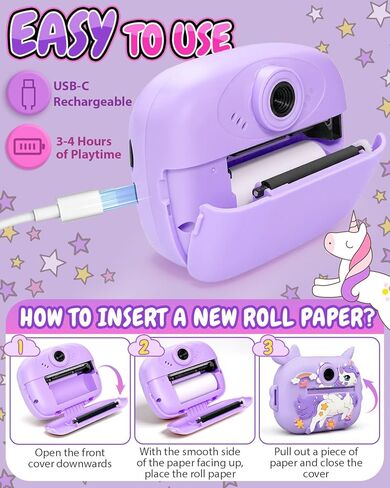 Kids Camera Instant Print, 1080P Kids Instant Cameras with Photo Printing and Fun Learning, Christmas Stuffers Birthday Gifts for Girls Age 3-12, Portable Toy for 3 4 5 6 7 8 9 10 Girls Boys, Pink in Kuwait