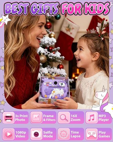 Kids Camera Instant Print, 1080P Kids Instant Cameras with Photo Printing and Fun Learning, Christmas Stuffers Birthday Gifts for Girls Age 3-12, Portable Toy for 3 4 5 6 7 8 9 10 Girls Boys, Pink in Kuwait