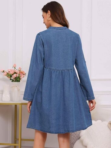 Women's Maternity Denim Dress Babydoll Long Sleeve Cotton Button Down Shirt Dresses Fall in Saudi Arabia