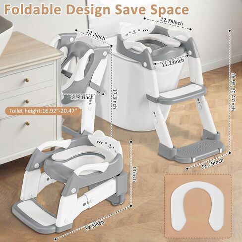 مقعد تدريب على استخدام المرحاض مع سلم مقعد متدرج، مقعد مرحاض للتدريب على استخدام الأطفال 3 في 1 للأولاد والبنات، نونية أطفال قابلة لضبط الارتفاع وقابلة للطي مع واقي من الرذاذ، ووسادة غير قابلة للانزلاق ومقابض أمان (رمادي) in Kuwait