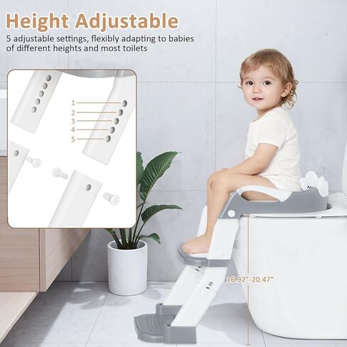 مقعد تدريب على استخدام المرحاض مع سلم مقعد متدرج، مقعد مرحاض للتدريب على استخدام الأطفال 3 في 1 للأولاد والبنات، نونية أطفال قابلة لضبط الارتفاع وقابلة للطي مع واقي من الرذاذ، ووسادة غير قابلة للانزلاق ومقابض أمان (رمادي) in Kuwait