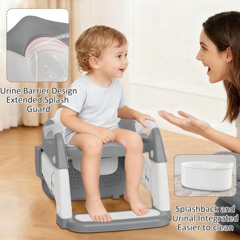 مقعد تدريب على استخدام المرحاض مع سلم مقعد متدرج، مقعد مرحاض للتدريب على استخدام الأطفال 3 في 1 للأولاد والبنات، نونية أطفال قابلة لضبط الارتفاع وقابلة للطي مع واقي من الرذاذ، ووسادة غير قابلة للانزلاق ومقابض أمان (رمادي) in Kuwait