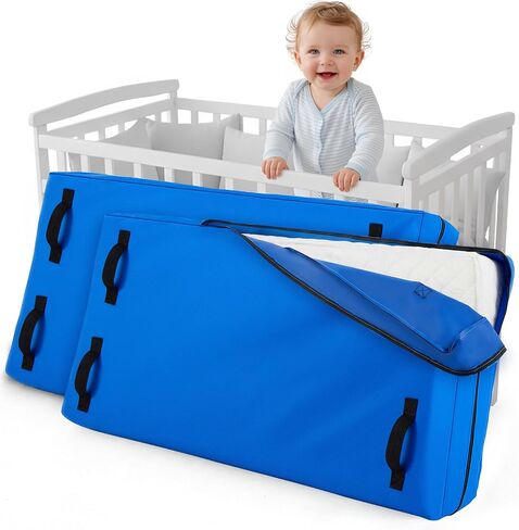 1 Pcs Oxford Cloth Waterproof Crib Mattress Storage Bag with Zipper and 8 Reinforced Handles Heavy Duty Reusable Crib Mattress Cover for Storage, 52.5 x 28 x 6.5 Inches (Blue) in Saudi Arabia