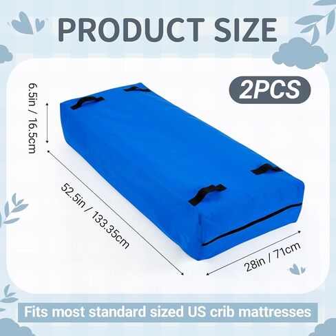 1 Pcs Oxford Cloth Waterproof Crib Mattress Storage Bag with Zipper and 8 Reinforced Handles Heavy Duty Reusable Crib Mattress Cover for Storage, 52.5 x 28 x 6.5 Inches (Blue) in Saudi Arabia