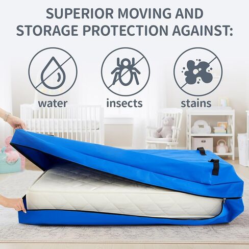 1 Pcs Oxford Cloth Waterproof Crib Mattress Storage Bag with Zipper and 8 Reinforced Handles Heavy Duty Reusable Crib Mattress Cover for Storage, 52.5 x 28 x 6.5 Inches (Blue) in Saudi Arabia