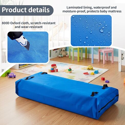1 Pcs Oxford Cloth Waterproof Crib Mattress Storage Bag with Zipper and 8 Reinforced Handles Heavy Duty Reusable Crib Mattress Cover for Storage, 52.5 x 28 x 6.5 Inches (Blue) in Saudi Arabia