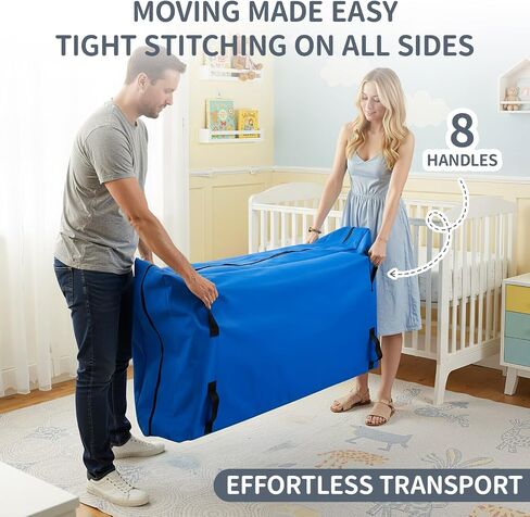 1 Pcs Oxford Cloth Waterproof Crib Mattress Storage Bag with Zipper and 8 Reinforced Handles Heavy Duty Reusable Crib Mattress Cover for Storage, 52.5 x 28 x 6.5 Inches (Blue) in Saudi Arabia