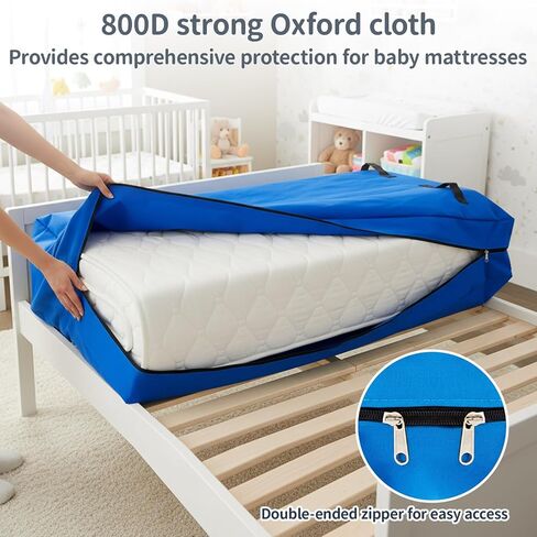 1 Pcs Oxford Cloth Waterproof Crib Mattress Storage Bag with Zipper and 8 Reinforced Handles Heavy Duty Reusable Crib Mattress Cover for Storage, 52.5 x 28 x 6.5 Inches (Blue) in Saudi Arabia