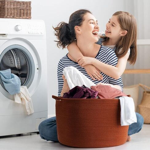 XXXLarge Blanket Basket Living Room - 22" x 22" x 14" Cotton Rope Baskets for Storage - Large Woven Basket for Toys, Towels, Pillows, Clothes- Rope Laundry Basket with Handles - Nursery Hamper Bin | 22x22x14 cotton rope basket. Holds blankets, toys & towe in Saudi Arabia