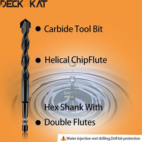 مجموعة لقم مثقاب البناء الأسود المكونة من 6 قطع من DECKRKAT للخرسانة والطوب والبلاط - رأس كربيد، تغيير سريع 1/4 بوصة ساق سداسية (5/32 بوصة، 3/16 بوصة، 1/4 بوصة، 5/16 بوصة، 3/8 بوصة، 1/2 بوصة) مع حقيبة تخزين in Kuwait