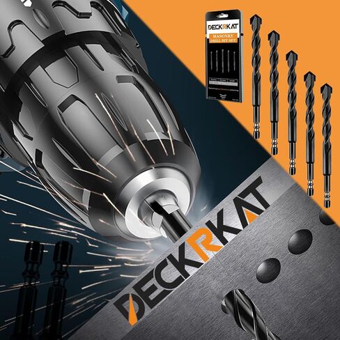 مجموعة لقم مثقاب البناء الأسود المكونة من 6 قطع من DECKRKAT للخرسانة والطوب والبلاط - رأس كربيد، تغيير سريع 1/4 بوصة ساق سداسية (5/32 بوصة، 3/16 بوصة، 1/4 بوصة، 5/16 بوصة، 3/8 بوصة، 1/2 بوصة) مع حقيبة تخزين in Kuwait