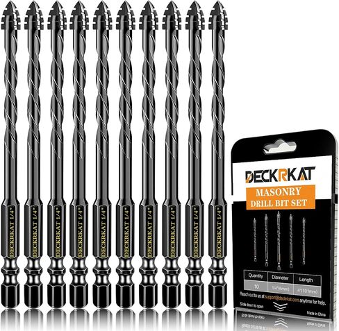 مجموعة لقم مثقاب البناء الأسود المكونة من 6 قطع من DECKRKAT للخرسانة والطوب والبلاط - رأس كربيد، تغيير سريع 1/4 بوصة ساق سداسية (5/32 بوصة، 3/16 بوصة، 1/4 بوصة، 5/16 بوصة، 3/8 بوصة، 1/2 بوصة) مع حقيبة تخزين in Kuwait