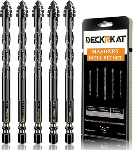 مجموعة لقم مثقاب البناء الأسود المكونة من 6 قطع من DECKRKAT للخرسانة والطوب والبلاط - رأس كربيد، تغيير سريع 1/4 بوصة ساق سداسية (5/32 بوصة، 3/16 بوصة، 1/4 بوصة، 5/16 بوصة، 3/8 بوصة، 1/2 بوصة) مع حقيبة تخزين in Kuwait