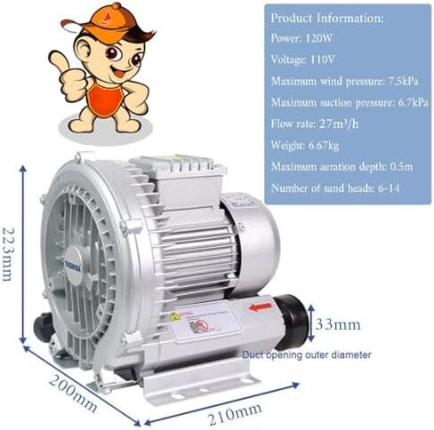 Regenerative Blower Vortex Ring High Pressure Industrial Vacuum Pump for Sewage Aeration, 110V, 120W to 750W in Saudi Arabia