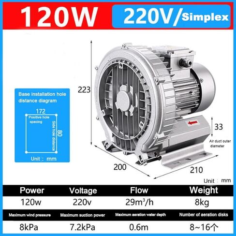 Single Phase (Large Airflow Type) Turbine Blower, 110V 120W Regenerative Blower Industrial Vacuum Pump, Single Phase High-Pressure Vortex Ring Blower in Saudi Arabia