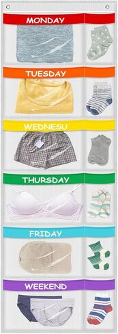 ABCKEY Rainbow Weekly Kids Clothes Organizer for Daily Activity,Portable Kids Clothes Storage White (White) in Kuwait