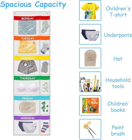 ABCKEY Rainbow Weekly Kids Clothes Organizer for Daily Activity,Portable Kids Clothes Storage White (White) in Kuwait