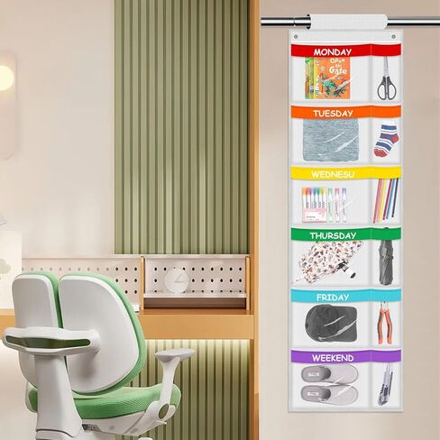 ABCKEY Rainbow Weekly Kids Clothes Organizer for Daily Activity,Portable Kids Clothes Storage White (White) in Kuwait