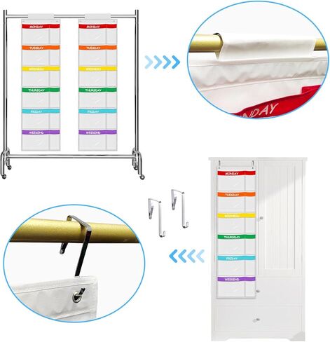 ABCKEY Rainbow Weekly Kids Clothes Organizer for Daily Activity,Portable Kids Clothes Storage White (White) in Kuwait