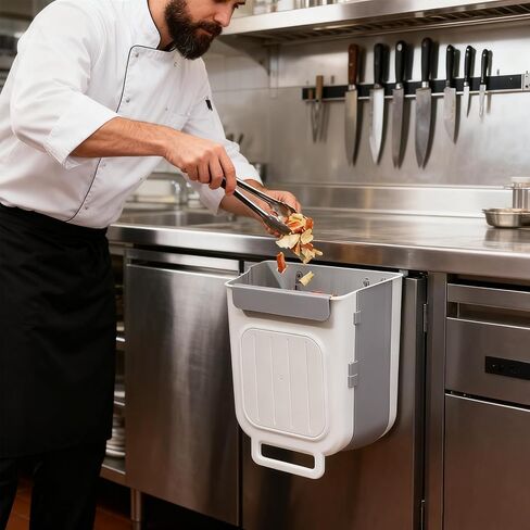 Wall Mounted Trash Can, Foldable Under Sink Design, Size 27.5x25x16cm, Cabinet Door Bin, Kitchen Waste Container, Space Saving Feature, for Bathroom Garage Apartment in Saudi Arabia
