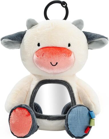 Koty Musical Tummy Time Toy,Baby Mirror Toy 3 Years Old, Infant Sensory Toy with Crinkle Sounds, Textures, Mirror & Melody Music Box for Tummy Time and Self-Discovery (White Cow) in Kuwait