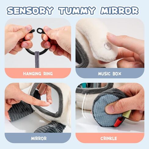 Koty Musical Tummy Time Toy,Baby Mirror Toy 3 Years Old, Infant Sensory Toy with Crinkle Sounds, Textures, Mirror & Melody Music Box for Tummy Time and Self-Discovery (White Cow) in Kuwait