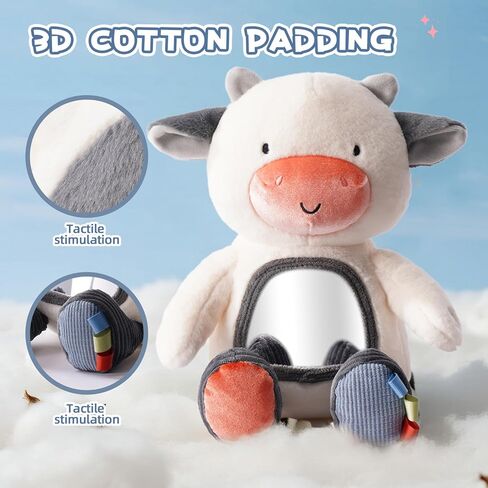 Koty Musical Tummy Time Toy,Baby Mirror Toy 3 Years Old, Infant Sensory Toy with Crinkle Sounds, Textures, Mirror & Melody Music Box for Tummy Time and Self-Discovery (White Cow) in Kuwait