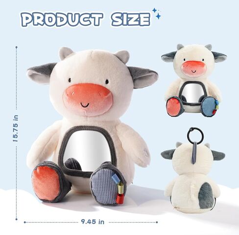 Koty Musical Tummy Time Toy,Baby Mirror Toy 3 Years Old, Infant Sensory Toy with Crinkle Sounds, Textures, Mirror & Melody Music Box for Tummy Time and Self-Discovery (White Cow) in Kuwait