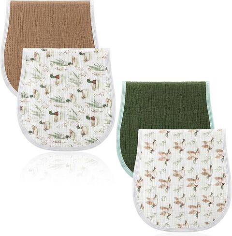 4 Pcs Mallard Duck Baby Burp Cloths 100% Cotton Absorbent & Soft Burping Cloth Newborn Towel 2-in-1 Large Size Baby Spit up Burping Rags Set for Boys and Girls Infant Newborn in Saudi Arabia