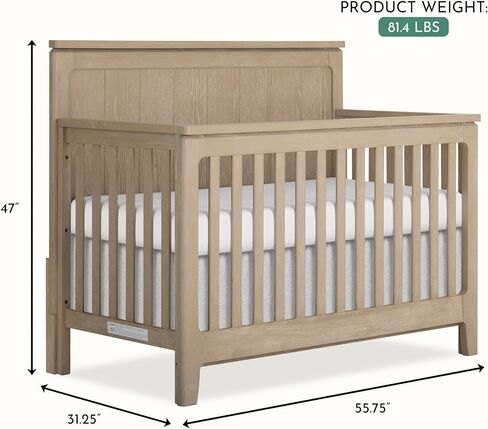 évolur Oakley 5-in-1 Convertible Full-Size Baby Crib in Hickory, GreenGuard Gold & JPMA, 3 Mattress Heights, Converts to Toddler, Day & Full-Size Bed, 3 Mattress Heights Safe Stylish Nursery in Saudi Arabia