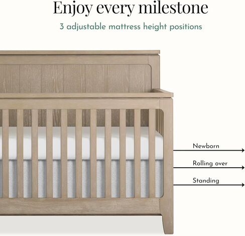 évolur Oakley 5-in-1 Convertible Full-Size Baby Crib in Hickory, GreenGuard Gold & JPMA, 3 Mattress Heights, Converts to Toddler, Day & Full-Size Bed, 3 Mattress Heights Safe Stylish Nursery in Saudi Arabia