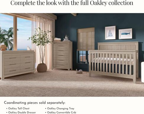 évolur Oakley 5-in-1 Convertible Full-Size Baby Crib in Hickory, GreenGuard Gold & JPMA, 3 Mattress Heights, Converts to Toddler, Day & Full-Size Bed, 3 Mattress Heights Safe Stylish Nursery in Saudi Arabia