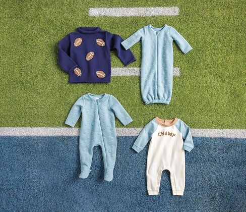 Mud Pie baby-boys Kids Baby Boy Blue Quilted Football Sleeper in Saudi Arabia