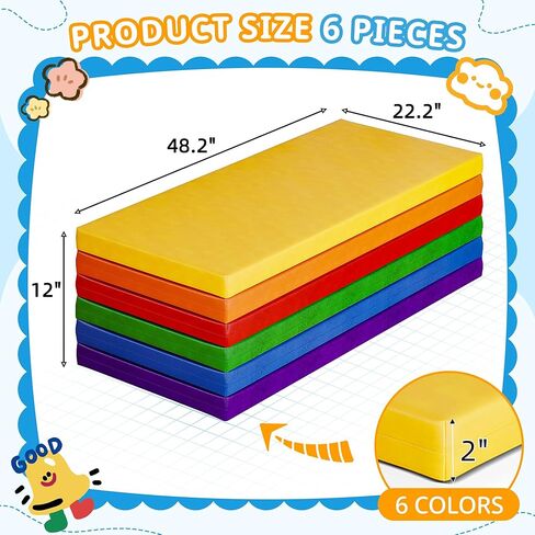 سجادات قيلولة، 6 قطع من سجادات قيلولة الأطفال الصغار لمرحلة ما قبل المدرسة، سجادة راحة للأطفال مقاس 5 سم مناسبة للفتيات والأولاد، سرير محمول للأطفال الصغار رائع للسفر والمنزل in Kuwait